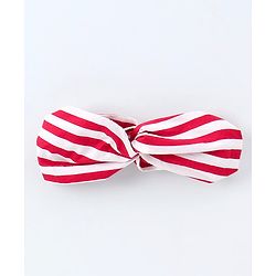 Pine Kids Sleeveless Stripe Biowash Frock With Headband - Red White