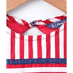 Pine Kids Sleeveless Stripe Biowash Frock With Headband - Red White