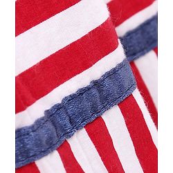 Pine Kids Sleeveless Stripe Biowash Frock With Headband - Red White