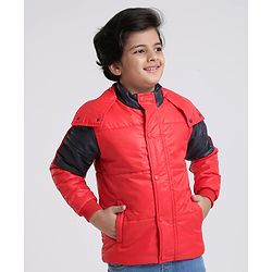 Pine Kids  Medium Winter Full Sleeves Padded Jacket With Neck Band- Red