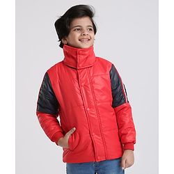 Pine Kids  Medium Winter Full Sleeves Padded Jacket With Neck Band- Red