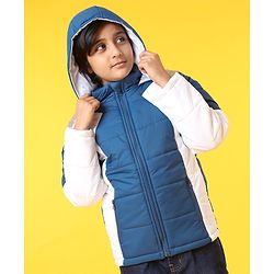 Pine Kids Full Sleeves Padded Hooded Jacket - Blue White