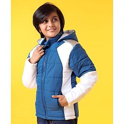 Pine Kids Full Sleeves Padded Hooded Jacket - Blue White