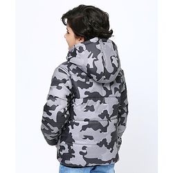 Pine Kids Fulll Sleeves Camouflage Hooded Padded Jacket - Black Grey
