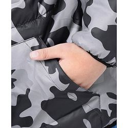 Pine Kids Fulll Sleeves Camouflage Hooded Padded Jacket - Black Grey
