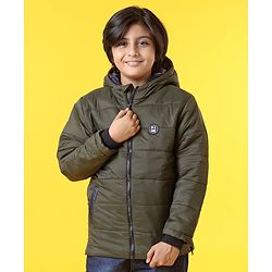 Pine Kids Full Sleeves Hooded Padded Jacket - Olive Green