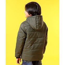 Pine Kids Full Sleeves Hooded Padded Jacket - Olive Green