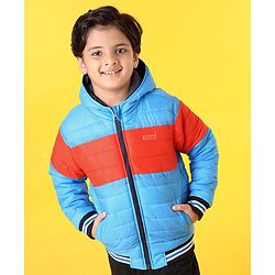 Pine Kids Full Sleeves Color Block Hooded Jacket - Blue