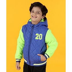 Pine Kids Medium Winter Full Sleeves Hooded Padded Jacket Numeric 20 Patch - Blue Green