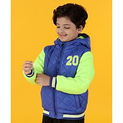 Pine Kids Medium Winter Full Sleeves Hooded Padded Jacket Numeric 20 Patch - Blue Green
