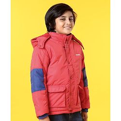 Pine Kids Full Sleeves Jackets with Detachable Hoodie - Red