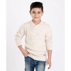 Pine Kids Full Sleeves Cable Knit Sweater - White