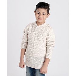 Pine Kids Full Sleeves Cable Knit Sweater - White