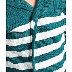 Pine Kids Full Sleeves Front Open Striped Sweater - Green