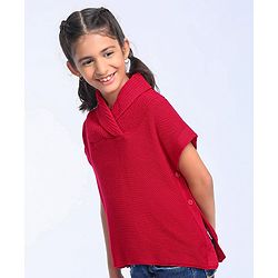 Pine Kids Half Sleeves Shawl Collar Light Winter Sweater - Red