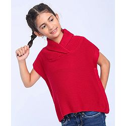 Pine Kids Half Sleeves Shawl Collar Light Winter Sweater - Red
