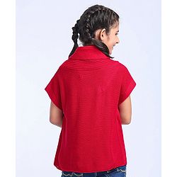 Pine Kids Half Sleeves Shawl Collar Light Winter Sweater - Red
