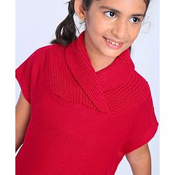 Pine Kids Half Sleeves Shawl Collar Light Winter Sweater - Red