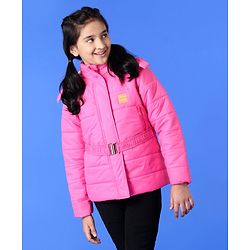 Pine Kids Medium Winter Full Sleeve Hooded Padded Jacket with Belt - Pink