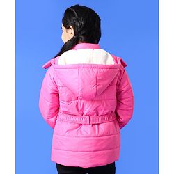 Pine Kids Medium Winter Full Sleeve Hooded Padded Jacket with Belt - Pink