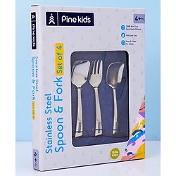 Pine Kids Stainless Steel Spoon & Fork Pack of 4 - Length 15 cm Each