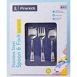 Pine Kids Stainless Steel Spoon & Fork Pack of 4 - Length 15 cm Each