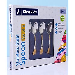 Pine Kids Stainless Steel Spoon Pack of 6 - Length 16 cm Each