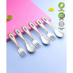 Pine Kids Stainless Steel Spoon & Fork Pack of 6 - Length 16 cm Each