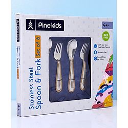 Pine Kids Stainless Steel Spoon & Fork Pack of 6 - Length 16 cm Each
