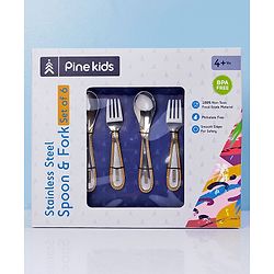 Pine Kids Stainless Steel Spoon & Fork Pack of 6 - Length 16 cm Each