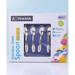Pine Kids Stainless Steel Spoon Pack of 6 - Length 16 cm Each