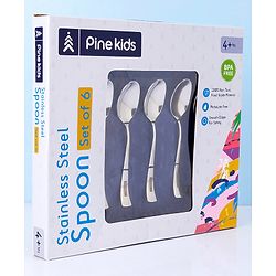 Pine Kids Stainless Steel Spoon Pack of 6 - Length 16 cm Each