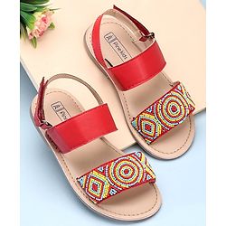 Pine Kids Open Toe Sandals With Rondelle Beads Patch - Red