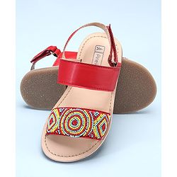 Pine Kids Open Toe Sandals With Rondelle Beads Patch - Red