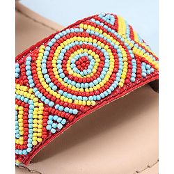Pine Kids Open Toe Sandals With Rondelle Beads Patch - Red