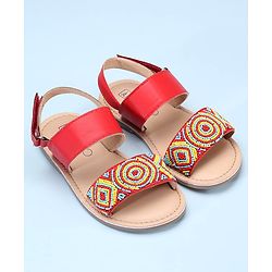 Pine Kids Open Toe Sandals With Rondelle Beads Patch - Red