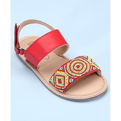 Pine Kids Open Toe Sandals With Rondelle Beads Patch - Red
