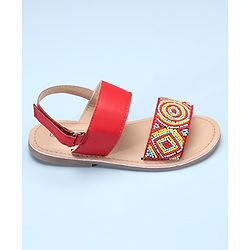 Pine Kids Open Toe Sandals With Rondelle Beads Patch - Red