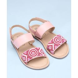 Pine Kids Open Toe Sandals With Rondelle Beads Patch - Pink