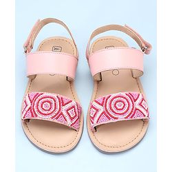 Pine Kids Open Toe Sandals With Rondelle Beads Patch - Pink