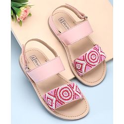 Pine Kids Open Toe Sandals With Rondelle Beads Patch - Red