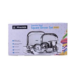 Pine Kids Stainless Steel Round Shape Dinner Set - 14 Pieces