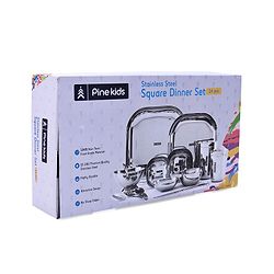 Pine Kids Stainless Steel Round Shape Dinner Set - 14 Pieces