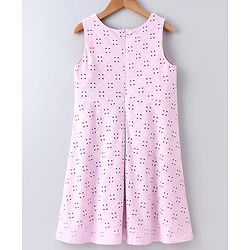 Pine Kids Sleeveless Schiffli Embroidered Frock With Contrast Lining - Pink