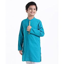 Pine Kids Full Sleeves Kurta With Embroidered Placket - Blue