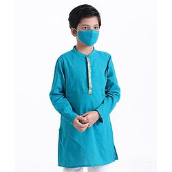 Pine Kids Full Sleeves Kurta With Embroidered Placket - Blue
