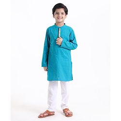 Pine Kids Full Sleeves Kurta With Embroidered Placket - Blue