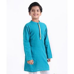 Pine Kids Full Sleeves Kurta With Embroidered Placket - Blue
