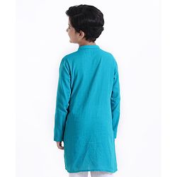 Pine Kids Full Sleeves Kurta With Embroidered Placket - Blue
