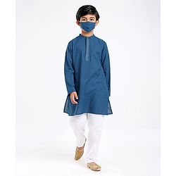 Pine Kids Full Sleeves Kurta With Embroidered Placket - Blue